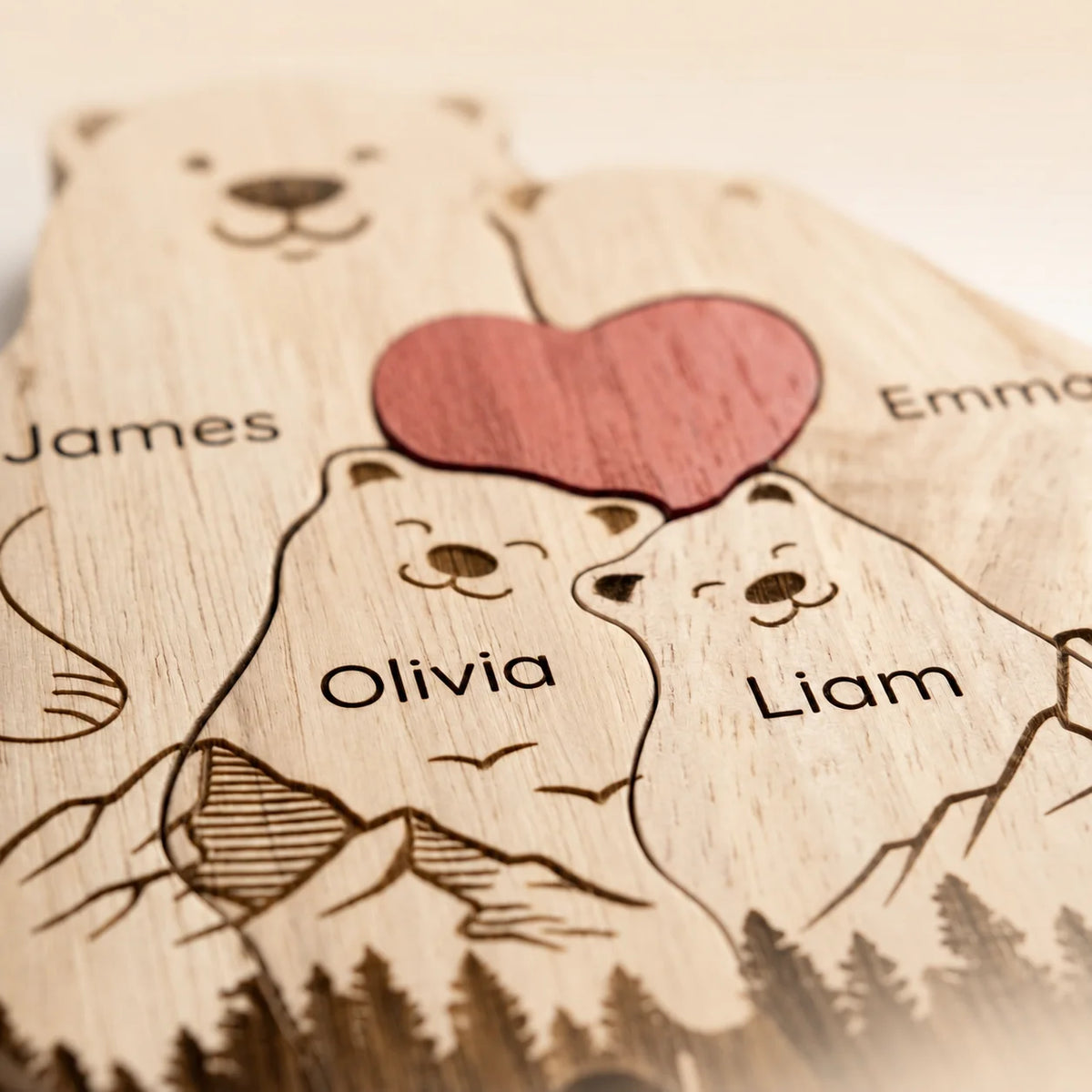 Personalized Bear Family Puzzle – Heart Hug Design