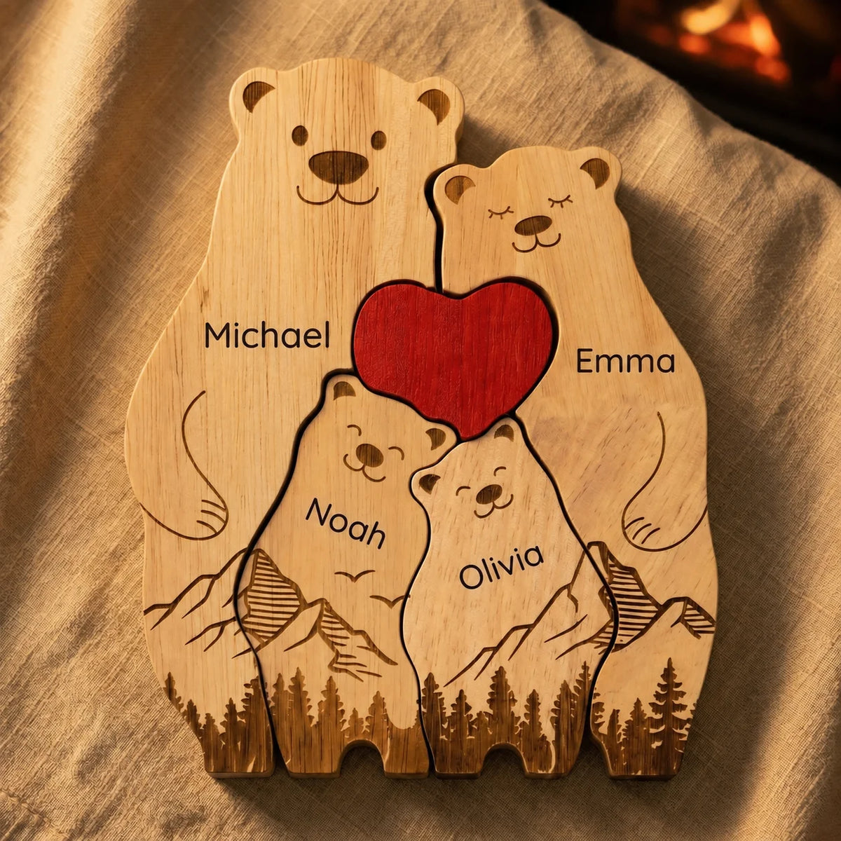 Personalized Bear Family Puzzle – Heart Hug Design