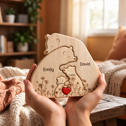 Personalized Bear Family Keepsake – Floral Heart Design