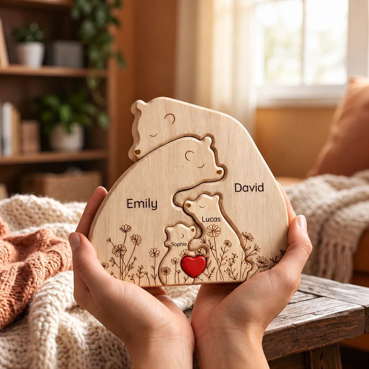 Personalized Bear Family Keepsake – Floral Heart Design