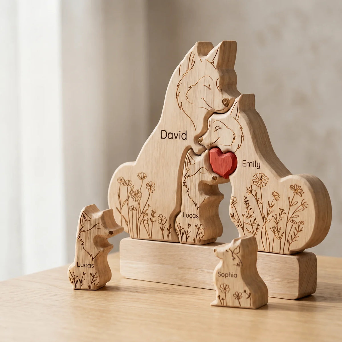 Plaque de famille loup personnalisée – Meute protectrice