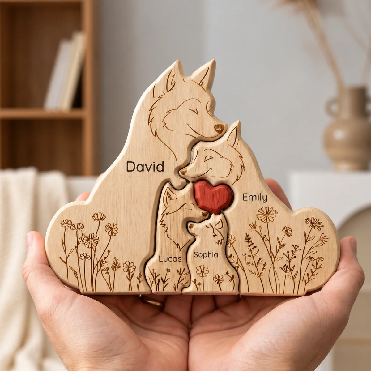 Plaque de famille loup personnalisée – Meute protectrice