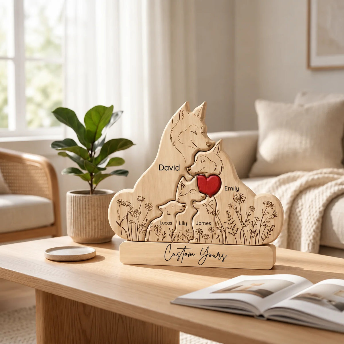 Plaque de famille loup personnalisée – Meute protectrice