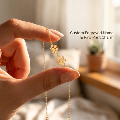 Personalized Paw Print Name Bracelet