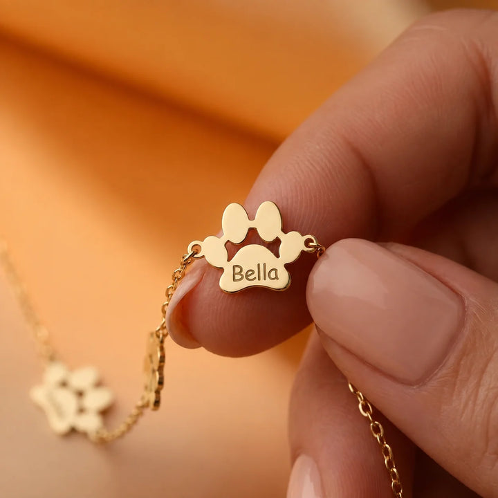 Personalized Paw Print Name Bracelet
