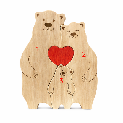 Custom Bear Family Wood Ornament – Personalized Name Keepsake