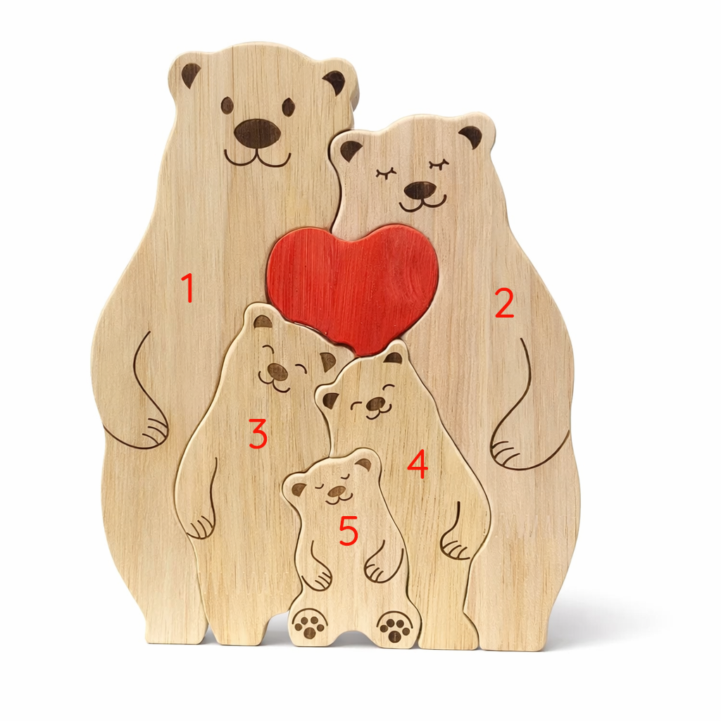 Custom Bear Family Wood Ornament – Personalized Name Keepsake