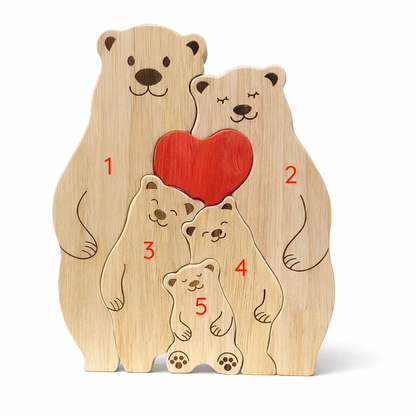 Custom Bear Family Wood Ornament – Personalized Name Keepsake