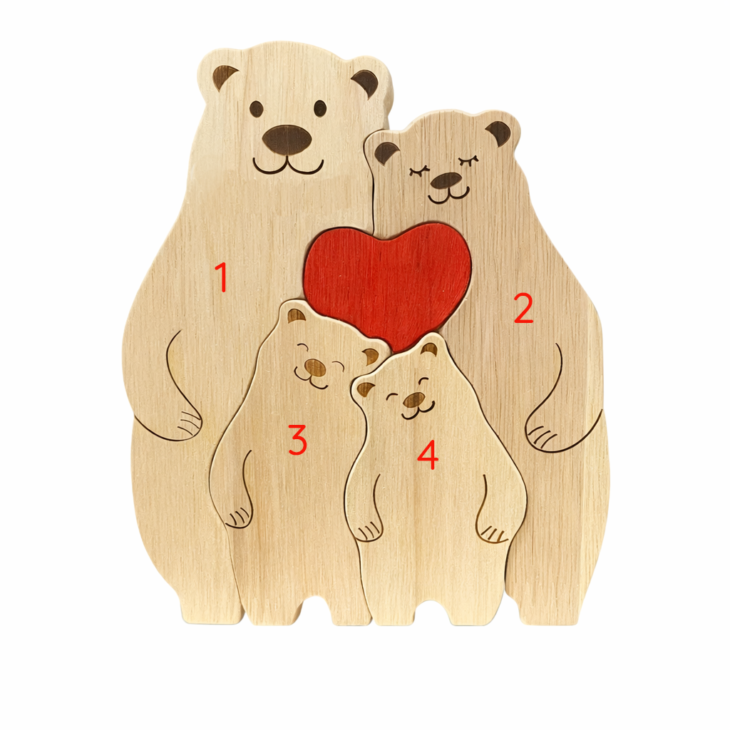Custom Bear Family Wood Ornament – Personalized Name Keepsake