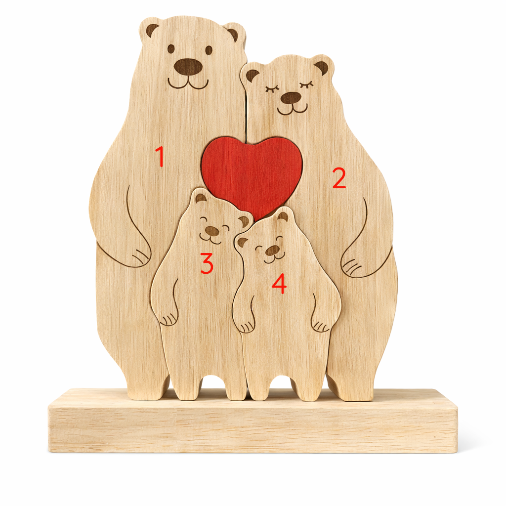 Custom Bear Family Wood Ornament – Personalized Name Keepsake