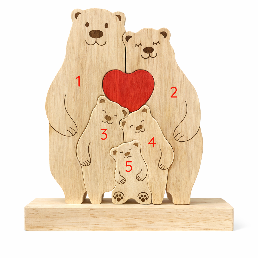Custom Bear Family Wood Ornament – Personalized Name Keepsake