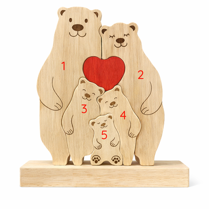 Custom Bear Family Wood Ornament – Personalized Name Keepsake