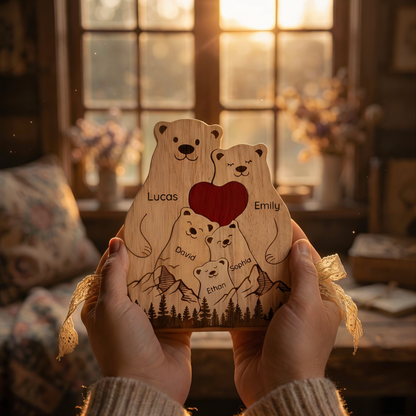 Personalized Wooden Bear Family Keepsake Ornament
