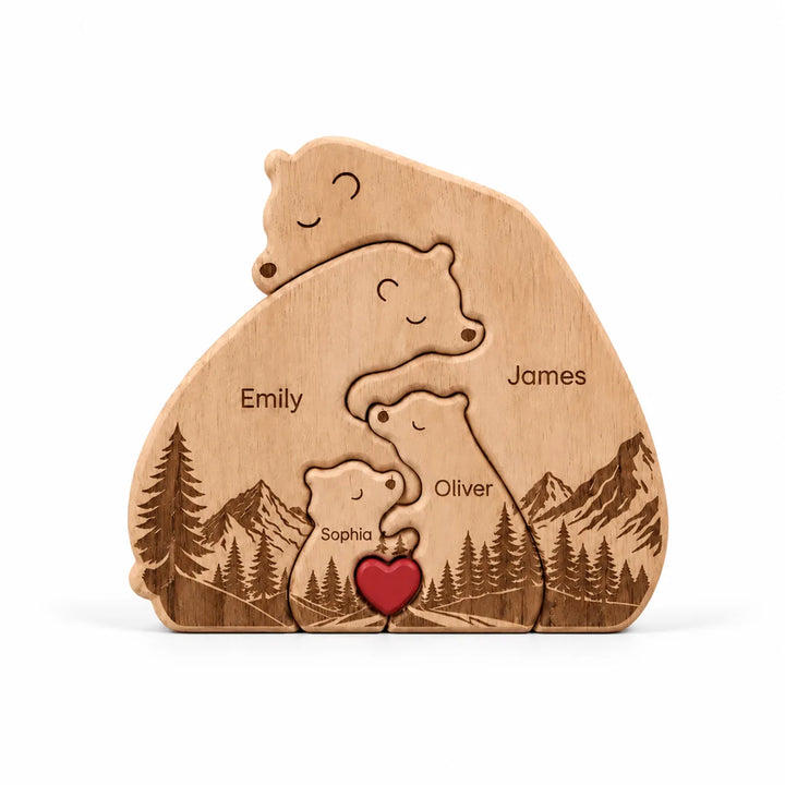Personalized Bear Family Puzzle – Mountain & Heart Design