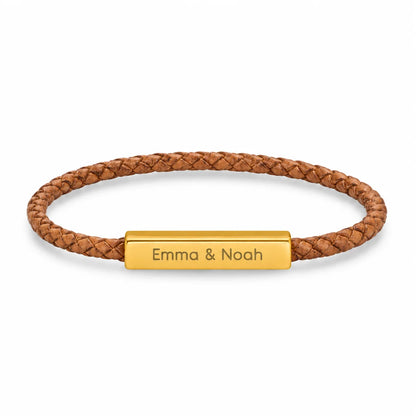 Personalized Braided Leather Bar Bracelet
