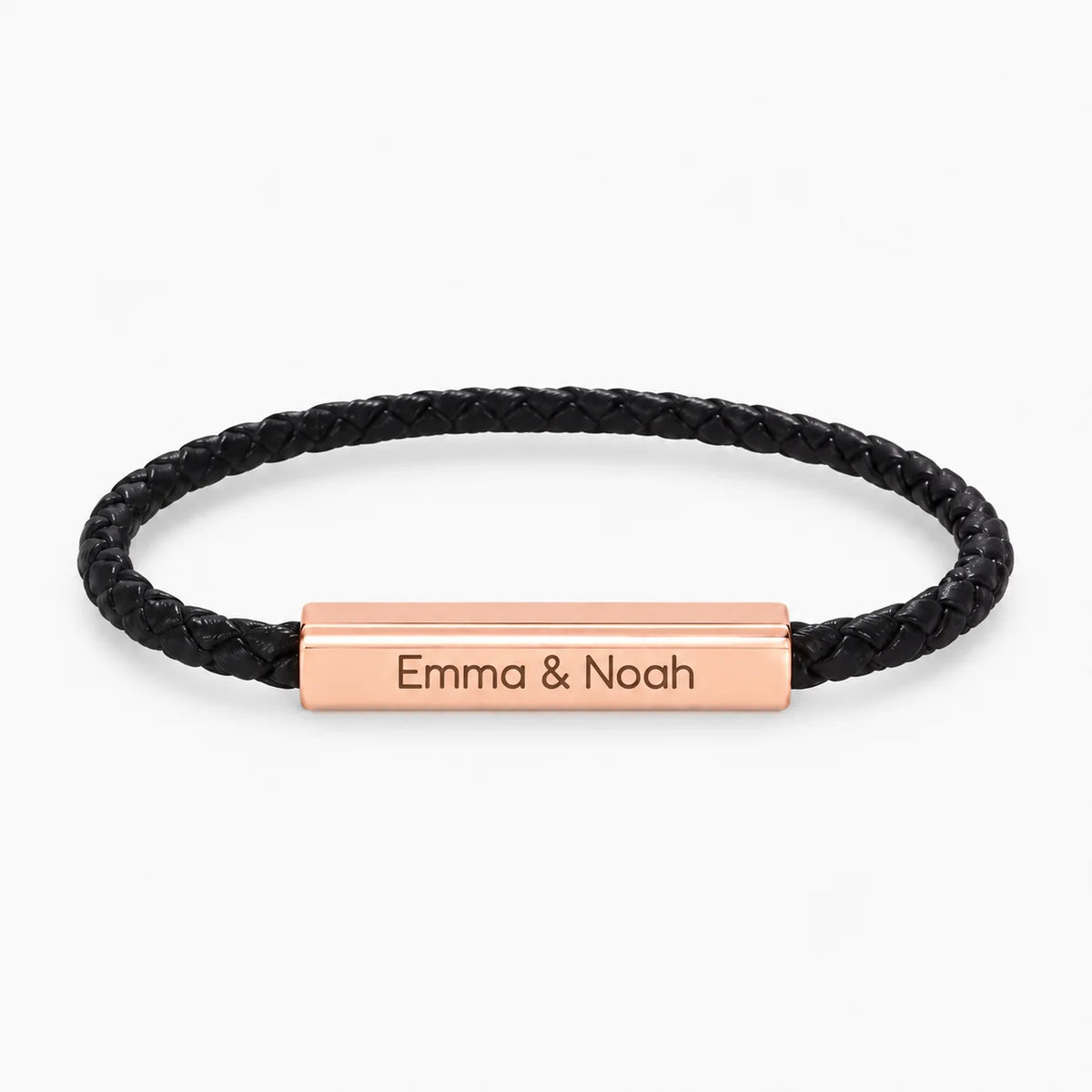 Personalized Braided Leather Bar Bracelet