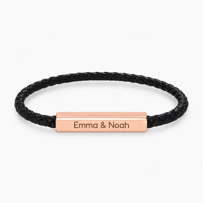 Personalized Braided Leather Bar Bracelet