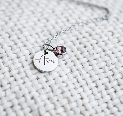Personalized Name & Birthstone Mom Necklace, Custom Engraved