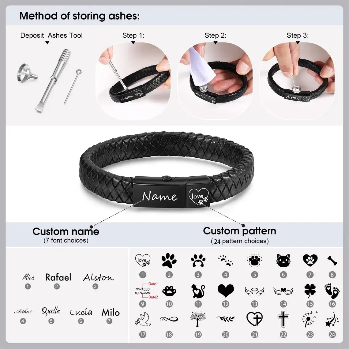 Personalized Memorial Ashes Leather Bracelet