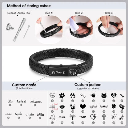Personalized Memorial Ashes Leather Bracelet