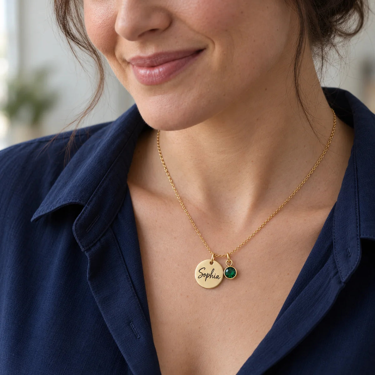Personalized Name & Birthstone Disc Necklace