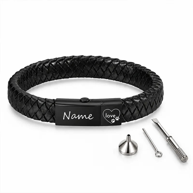 Personalized Memorial Ashes Leather Bracelet