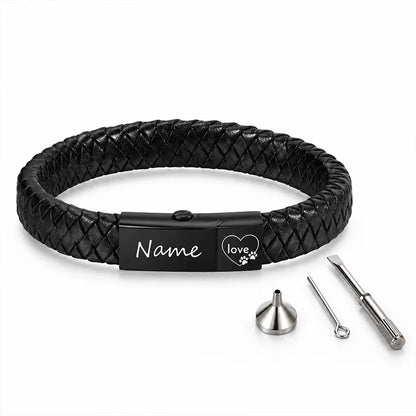 Personalized Memorial Ashes Leather Bracelet