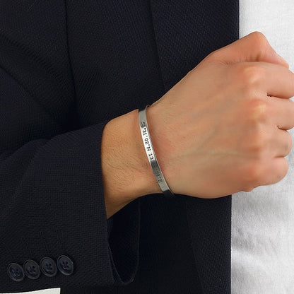 Personalized Coordinates Cuff Bracelet - Custom Engraved Name & Date - Matching Unisex Gift for Couples & Friends