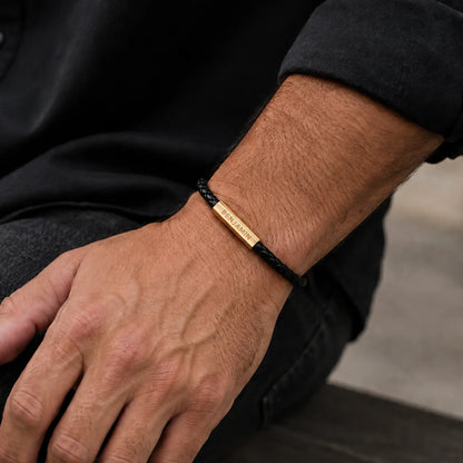 Personalized Braided Leather Bar Bracelet