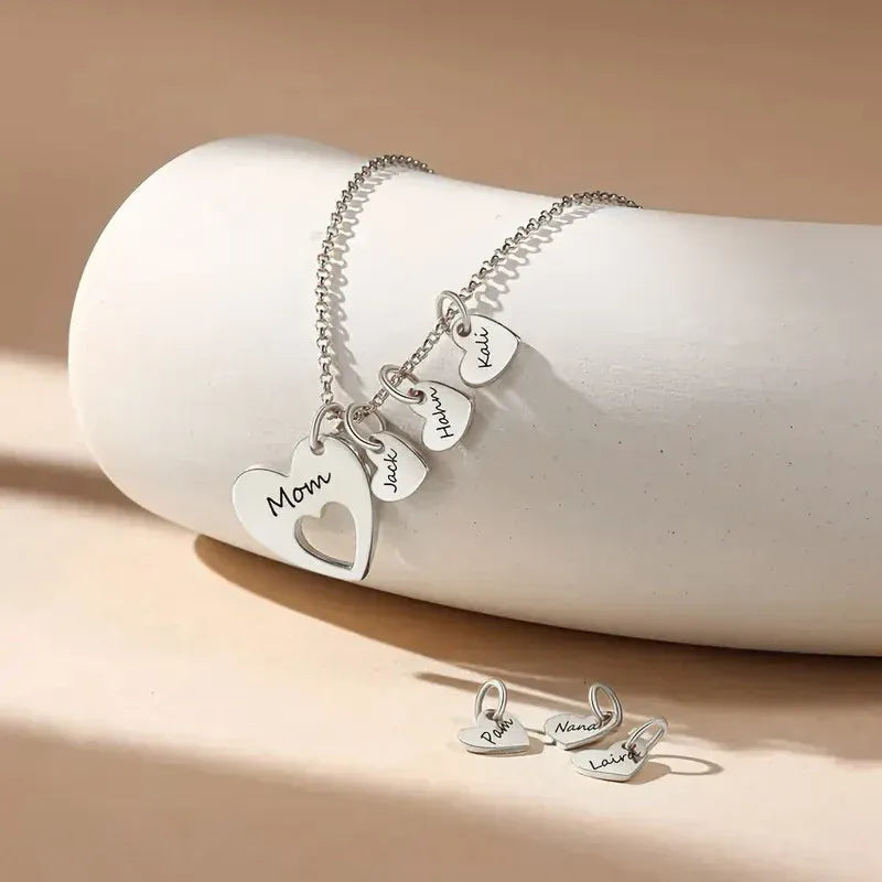 Personalized Heart Name Necklace with Charms