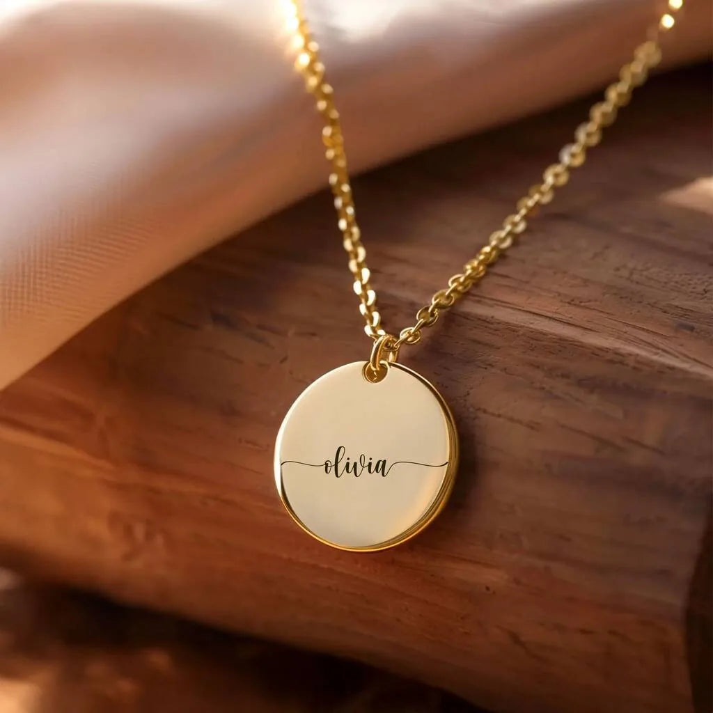 Personalized Wavy Edge Name Disc Necklace