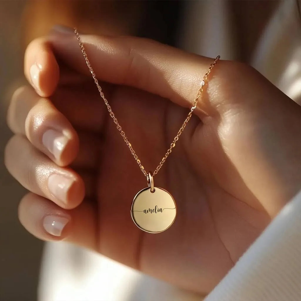 Personalized Wavy Edge Name Disc Necklace