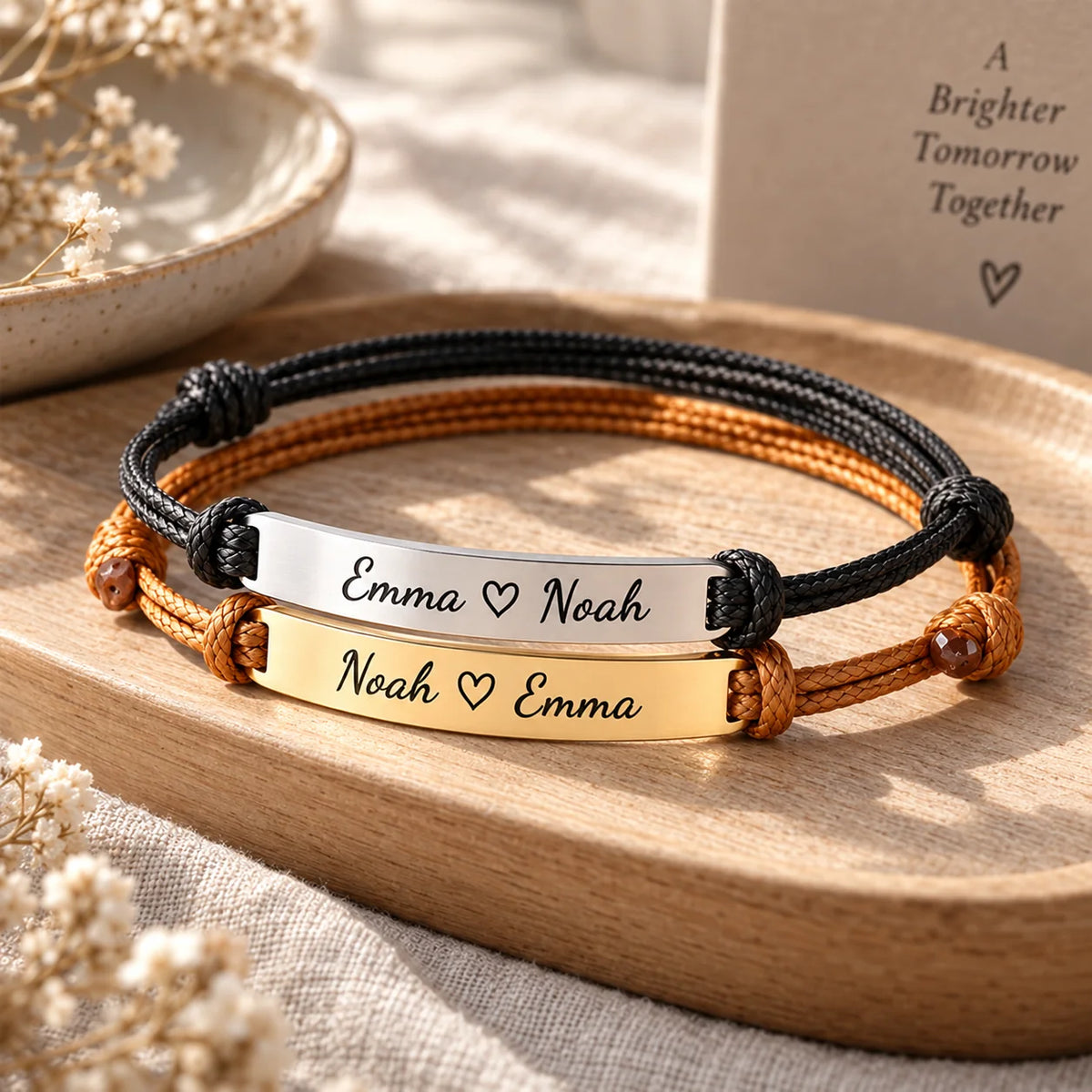 Personalized Engraved Cord Bracelet – Coordinates & Text