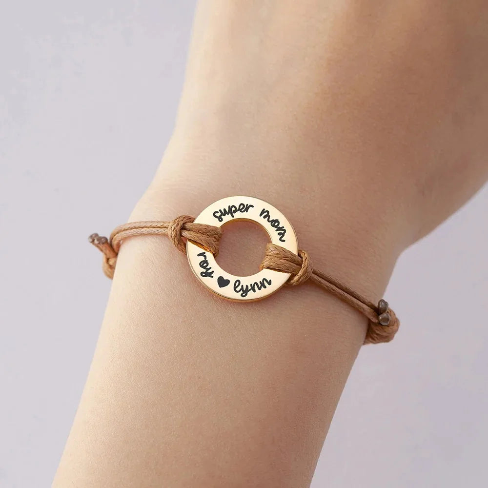 Personalized Engraved Disc Cord Bracelet